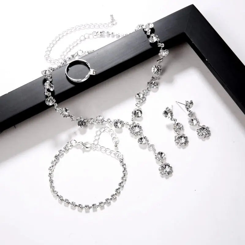 Wedding Jewelry Luxury Crystal Pearl Necklace/Bracelet/Ring/Earrings Ladies